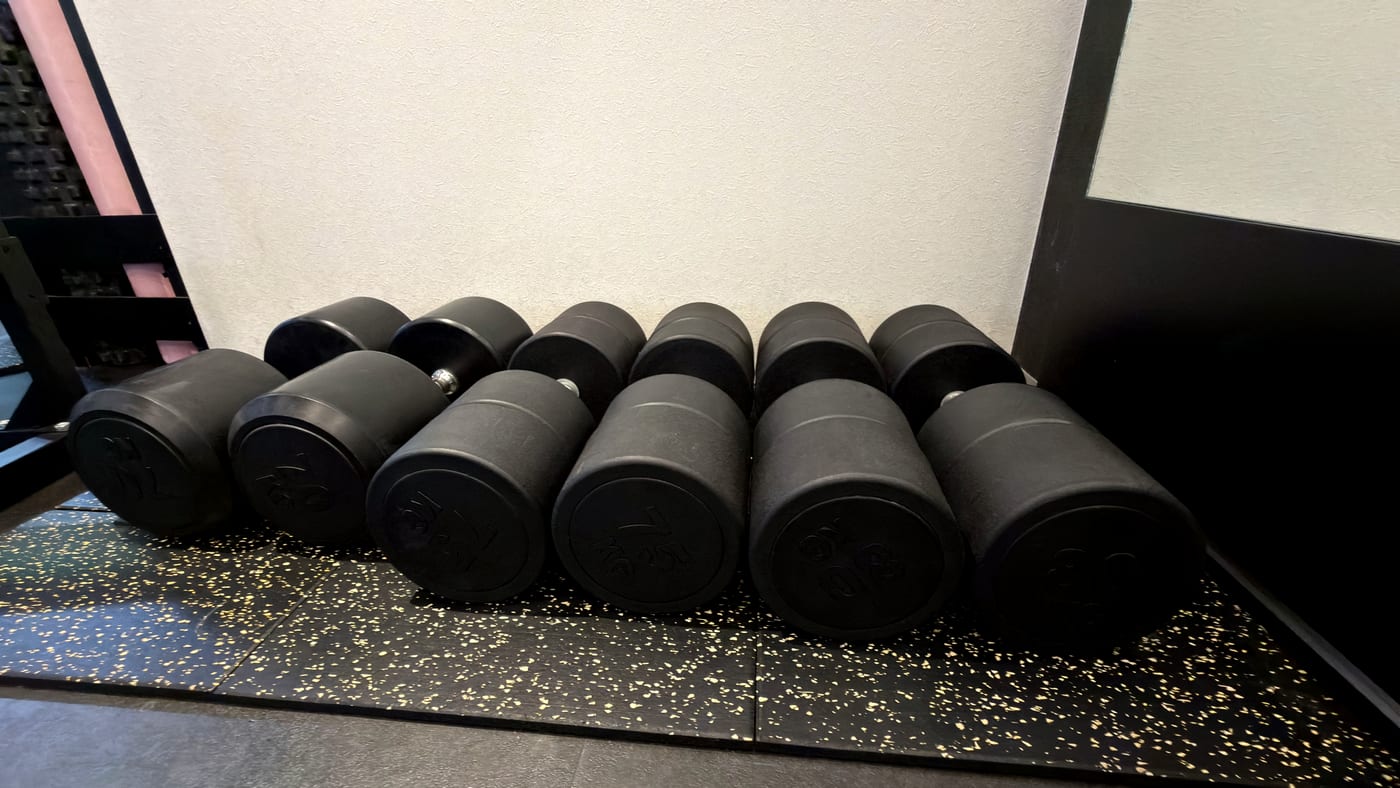80 kg, 75 kg and 70 kg dumbbells